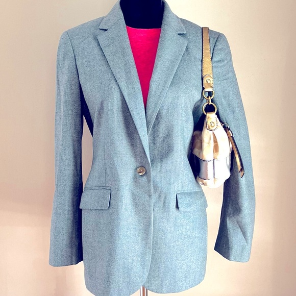 Lands' End Jackets & Blazers - Wool Cashmere Herringbone Blue Gray Blazer sz 6